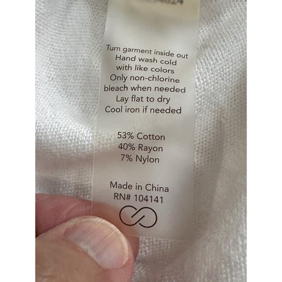 Calia Women's Pointelle Long Sleeve in Creamy White Sz M Boxy Side Slits Cropped - Picture 15 of 15